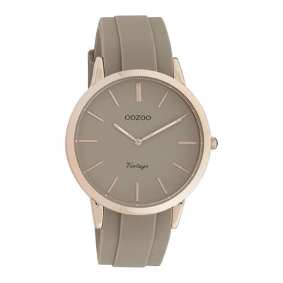 OOZOO Vintage series - rosé goudkleurige horloge met taupe rubber band - C20170 - Ø42