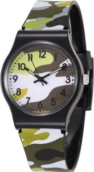 Stoer kinderhorloge met leger/camouflage print in de kleur groen I-deLuxe verpakking