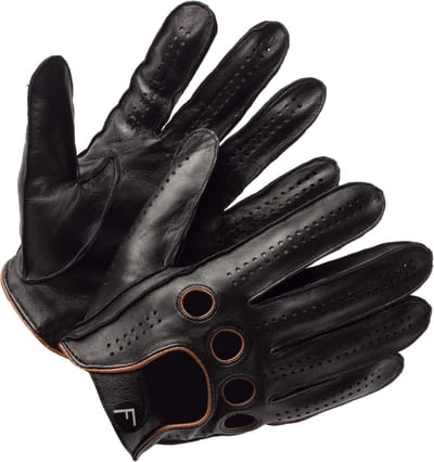 Driving gloves Heren - 100% Zacht schaapsleren handschoenen - F1 Handschoenen Auto Cabrio - Leren Race Handschoenen Volwassen - Touchscreen compatible - Cadeau voor autoliefhebber - Zwart / Bruin