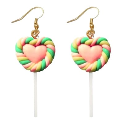 Fako Bijoux® - Oorbellen - Lolly Met Hartje - 22x60 - Multicolor