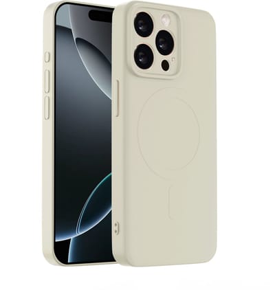 YPCd - MagSafe Backcover voor Apple iPhone 16 Pro Max – Shockproof Siliconen Hoesje met Verhoogde Randen & Draadloos Opladen – Beige