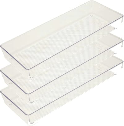 Plasticforte Lade organizer Skuff - 3x - transparant - kunststof - 15 x 37 x 5 cm - modulair - ladeverdeler