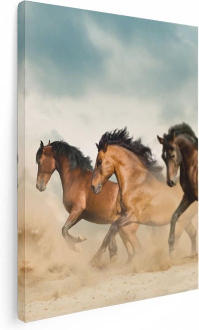 Artaza Canvas Schilderij Wilde Paarden - 30x40 cm - Klein - Canvas Schilderijen Woonkamer - Muurdecoratie Dierenkop - Galopperende Kudde