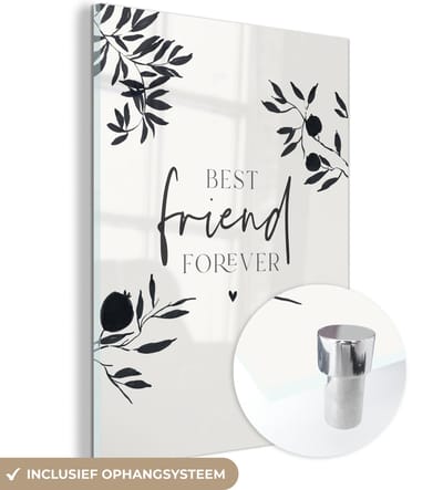 MuchoWow® Glasschilderij 120x160 cm - Schilderij acrylglas - Besties - Spreuken - BFF - Quotes - Best friend forever - Foto op glas - Schilderijen