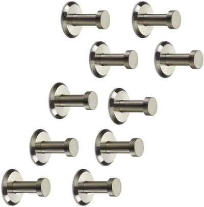 10 stuks Roestvrijstalen jashaken MEDEA (Ø 10 / 15 mm, Lengte 30 mm) Haken geborsteld / Onzichtbare bevestiging, incl. schroeven en pluggen van SOTECH