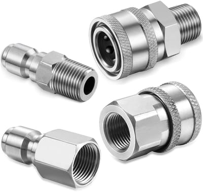 Virtubuy - Coupling Pressure Washer - 4 stuks - Hoge druk accessoires - 1/4 Inch - Snelle koppeling - Geschikt voor diverse hogedrukreinigers - Zilver