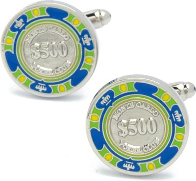Manchetknopen - 500 Dollar Casino Fiches Blauw Groen