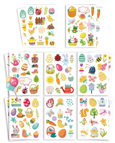 Dailygoods- Stickers Paasfeest 16 Vellen - Zelfklevende Stickers - Schattige Konijnen - Kleurrijke Paaseieren - Decoratie voor Kinderen - Eenvoudig te Plakken - Paasstickers