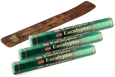 Hem Wierook stokjes in Eucalyptus geur - pak van 60x stokjes - 25 cm - met houder/plankje - huisgeuren