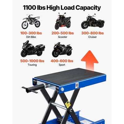Motorlift, 499 kg Motorfiets Schaarheffer met Breed Platform & Vergrendelingspen, 95-340 mm Centrale Hefkrik met Slzwiel, Stalen Schaarheffer voor Straat