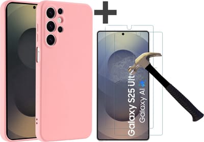 Hoesje geschikt voor Samsung Galaxy S25 Ultra hoesje zacht siliconen met 2 Stuks gehard glas Screenprotectors- Arara backcover - Licht Roze