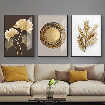 Abstracte Posterset - Moderne Kunst - Wanddecoratie Huis - Gedrukt Met Bladgoud - 3x 20x30cm - Stijl 1