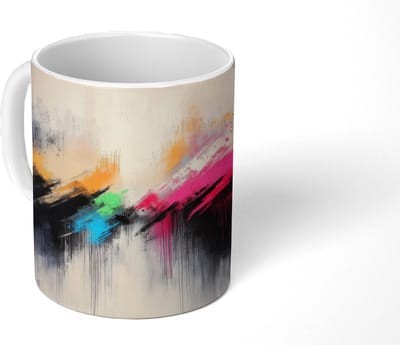 Mok - Koffiemok - Dynamisch - Abstract - Kleurrijk - Zwart - Mokken - 350 ML - Beker - Koffiemokken - Theemok