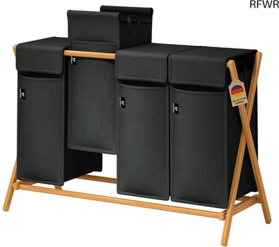 RFWR® Wasmand 2 compartimenten 100 l - Bamboe wasmand voor vuile wassorteerder met houten deksel