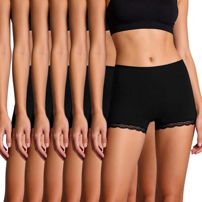 Katoenen boxershorts voor dames, met kant, zwart, nauwsluitend, antislip tailleband, middelhoog, multipack, S-XXL