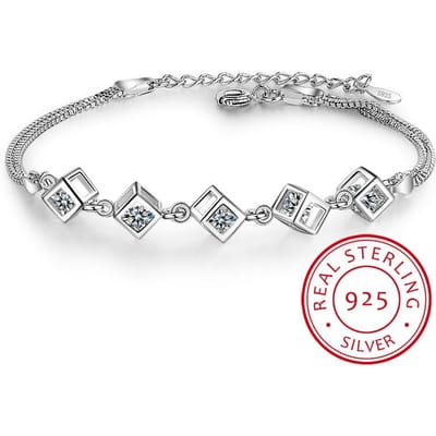 925 Sterling Zilveren Kubus Doos Armbanden & Armbanden Nieuwe Mode Armband Voor Vrouwen Sterling -Zilver -Sieraden white
