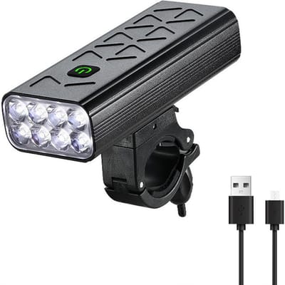 Feu avant de vélo à 8led, haute luminosité, Rechargeable, puissance 9600mAh Without Display noir