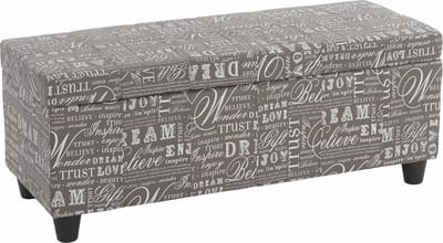 Opbergkist Kriens, bankje, stof/textiel, 45x114x45cm ~ belettering, grijs