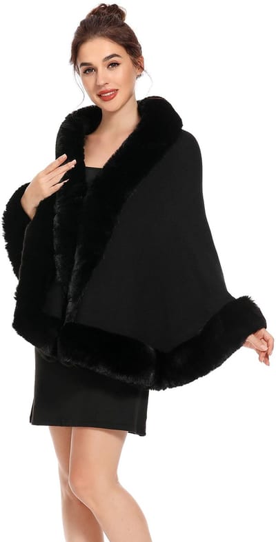 Dailygoods- Poncho Dames Imitatiebont - Gebreide Sjaal - Warm Cardigan - Elegant en Luxueus - Afmetingen 165x70 cm - Huidvriendelijk en Zacht