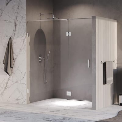 Brauer Void - Nisdeur - 2-Delig - Helder Glas - 170 x 200 cm - Omkeerbaar - met Draaideur 70 cm - Aan Glas - incl. Glascoating - Chroom