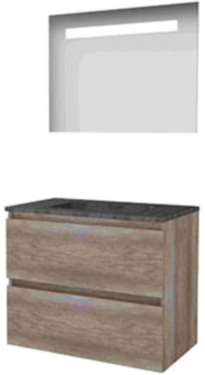 Basic-Line Economic 46 Badkamermeubelset - 80 x 46 cm - Greeploos - 2 Lades - Hardstenen Wastafel - Zonder Kraangat - Spiegel met LED Verlichting - Scotch Oak