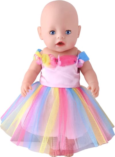 Poppen droomjurk - Roze, Geel, Blauw - Met vlinders - voor poppen tot 43 cm, o.a. Baby Born, Corolle, Paola Reina