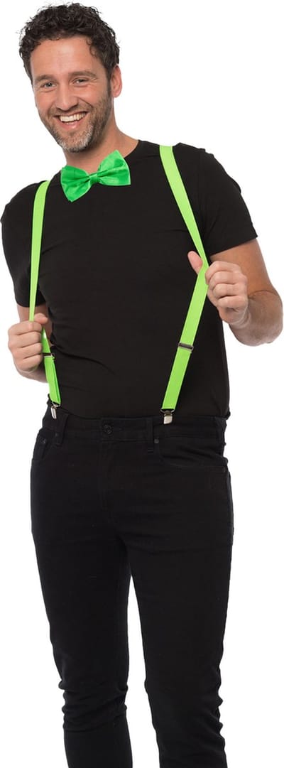 Carnaval verkleedset bretels en strik - groen - volwassenen/unisex - feestkleding accessoires