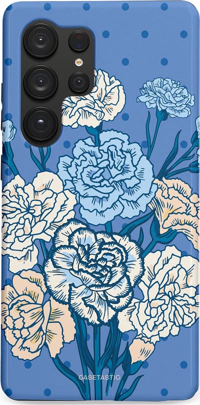 Casetastic hoesje geschikt voor Samsung Galaxy S25 Ultra - Dubbellaagse bescherming - Anjer boeket - Fashion Case - Lavendel Lichtblauw Zilver