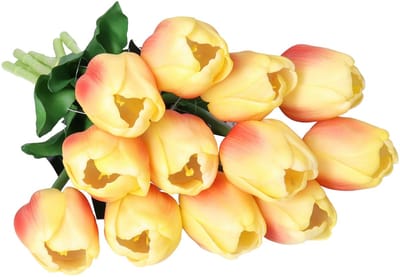 Countryfield Kunstbloemen bosje Tulp Tulipa - 5x - 44 cm - geel/oranje - Real Touch - kunst zijdebloemen