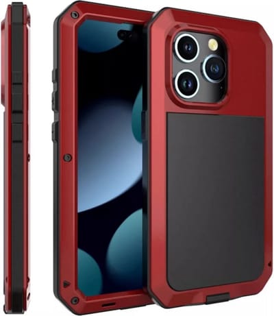Heavy Duty Tank Metaal Telefoonhoes – Schokbestendig en Armor Bescherming met Gorilla Glass Geschikt voor iPhone 15 Pro Max – iPhone 15 Pro Max Hoes, Robuuste Telefoonhoes