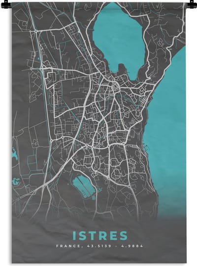 Wandkleed - Wanddoek - Istres - Kaart - Plattegrond - Stadskaart - Frankrijk - 120x180 cm - Wandtapijt