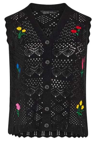 Limited Collection Zwart Gebreid Gilet Met Bloemenborduursel Size 50-52