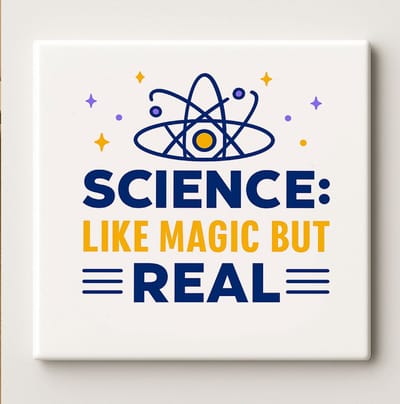 Wetenschap Quote Decoratieve Tegel 15x15 cm – “Science: Like Magic But Real” – Moderne Nerd Cadeau & Wanddecoratie