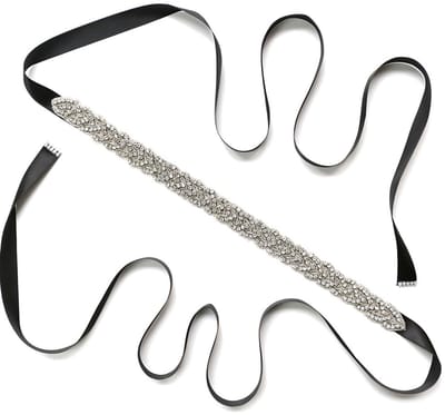 Allecto - Bruiloftsriem - Glitter - Elegant - Zwart - Kristallen riem - Accessoires voor bruidsjurk - 270 cm lang - Damesriem