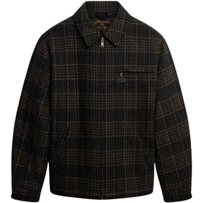 Superdry Overshirt Wool Blend Ruit Bruin - Maat L - Heren - Tussenjas