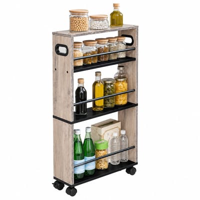 Home & Beyond® Smalle Opbergwagen op Wielen met 4 Lagen - Niskast, Keukenrek en Badkamerrek - 80 x 45 x 15 cm