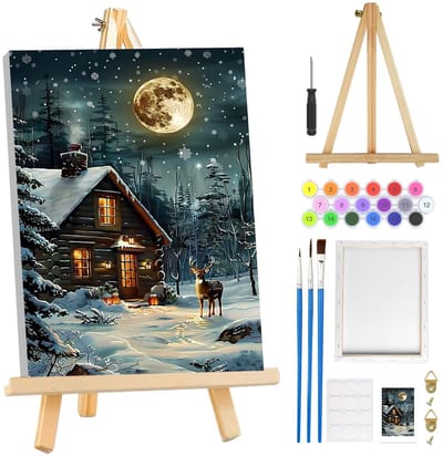 MTTproducts- Schilderen op Nummer - Herten - 20 x 30 cm - DIY Kunstset - Inclusief Lijst/Ezel - Voor Volwassenen/Beginners - Perfecte Wanddecoratie - Doe-het-zelf Schilderij