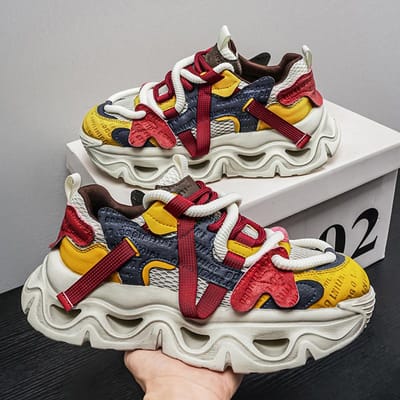 Dikke zolen, hoogteverhogende, casual sportschoenen voor heren, low-top, met veters, slijtvaste zool, en antislip, 42 white