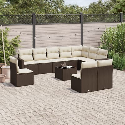 vidaXL - 11-delige - Loungeset - met - kussens - poly - rattan - bruin