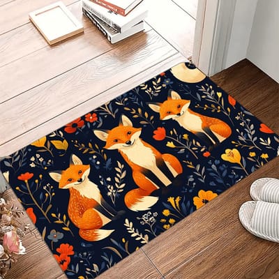 1 stuks Rustiek Vos Design Deurmat, Antislip Polyester Flanel, Machinewasbaar, Laagpolig, Kleurvast, Rechthoekige Entree Mat 40x60cm