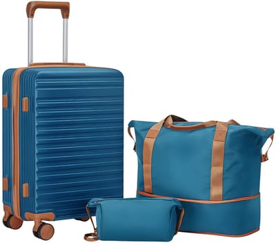 Handbagagekoffer – Voor korte reizen – Uitbreidbaar, met reistas – Harde blauwe schaal met TSA-slot, spinnerwielen (51 cm)