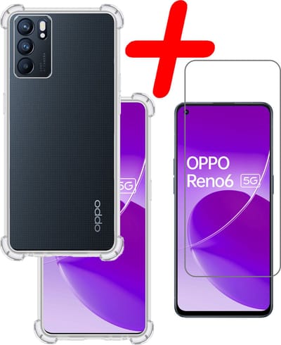 Hoesje Met Screenprotector - Geschikt voor OPPO Reno 6 - Sterk & Shockproof - Siliconen Case - Back Cover - Telefoon Hoes - Shock Proof - Transparant
