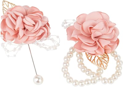 Pols Bloem Corsage - Bruidsmeisje Set - Feestelijke Decoratie - Luxe Afwerking - 2 Stuks - Roze