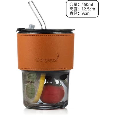 Drinkglazen met deksel Glazen Beker met Riet Set 13oz Blikvormige Glazen Bekers Bierglazen IJskoffie Tumbler Beker 450ML