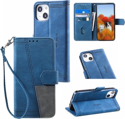 Bookcase geschikt voor Apple iPhone 14 | Hoogwaardige Lederen Telefoonhoesje | Pasjeshouder | Blauw