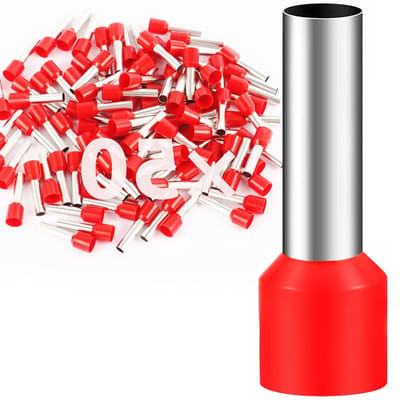 50 Stuks Cord-End Ferrules 10mm² 18mm Lang Geïsoleerde PVC Kabelconnectoren van Verzinkt Koper voor Elektrische Verbindingen en Kabelbeheer