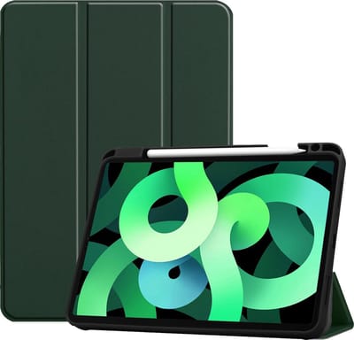 Hoes - Geschikt voor Apple iPad Air 4 (2020) - 10.9 inch - 4e Generatie - Dun & Stevig - Trifold Bookcase - Hard Cover Case - Met Uitsparing Geschikt voor Apple Pencil - Hardcover Book - Tablet Hoesje - Donkergroen