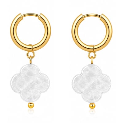 Bixorp Bergkristal Klavertje Vier Oorbellen - Stainless Steel Goudkleurig - Geluksklaver Bedel - Chakra Oorhangers - 10mm hangers
