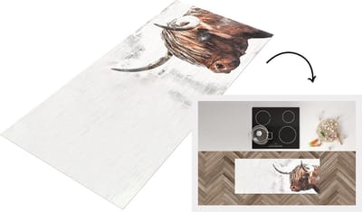 Keukenloper - Loper keuken - Schotse hooglander - Koeien - Krantenpapier - 120x50 cm - Keukenloper vinyl