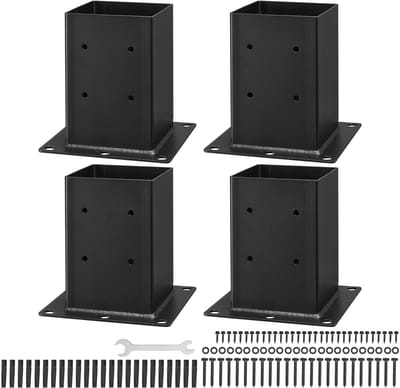 Opschroefhuls, 4 Stuks, Paalsteun Binnenmaat 142x142 Mm voor Palen Van 139,7x139,7 Mm, Grondhuls Van Koolstofstaal, Geschikt voor Tuinhuisjes, Terrashekken, Steunvlonders En Voetplaten